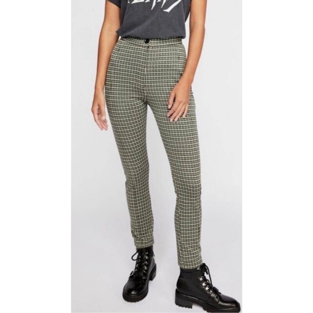 Free People Carnaby Green plaid checkered skinny pants, size 8, preppy, academia